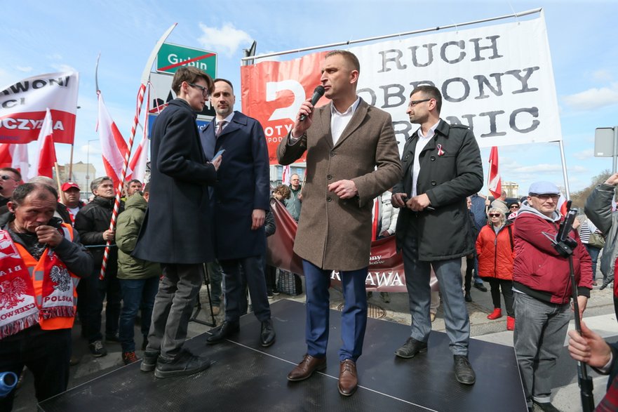 Robert Bąkiewicz na proteście na granicy z Niemcami