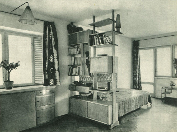 Wnętrze mieszkania, fot. Miesięcznik Architektura, rok 1969