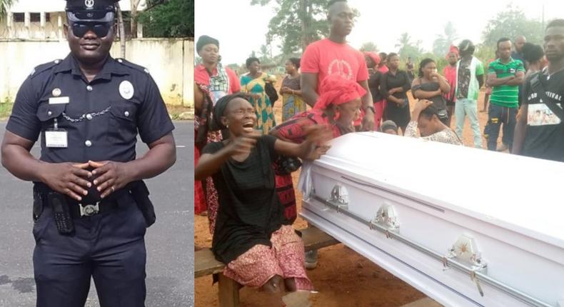 Police officer buried jointly with mother, his father who had accident is in hospital bed