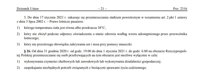 Rozporządzenie Rady Ministrów z dnia 21 grudnia 2020 r. w sprawie ustanowienia określonych ograniczeń, nakazów i zakazów w związku z wystąpieniem stanu epidemii