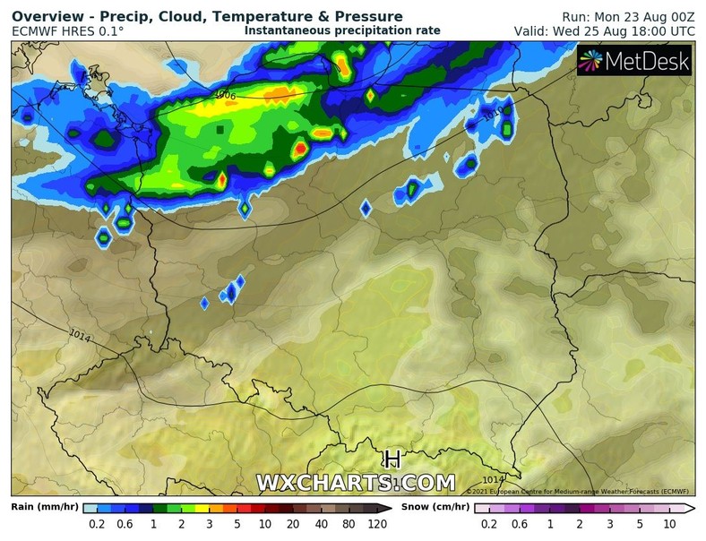 W środę pod wieczór zacznie padać na północy