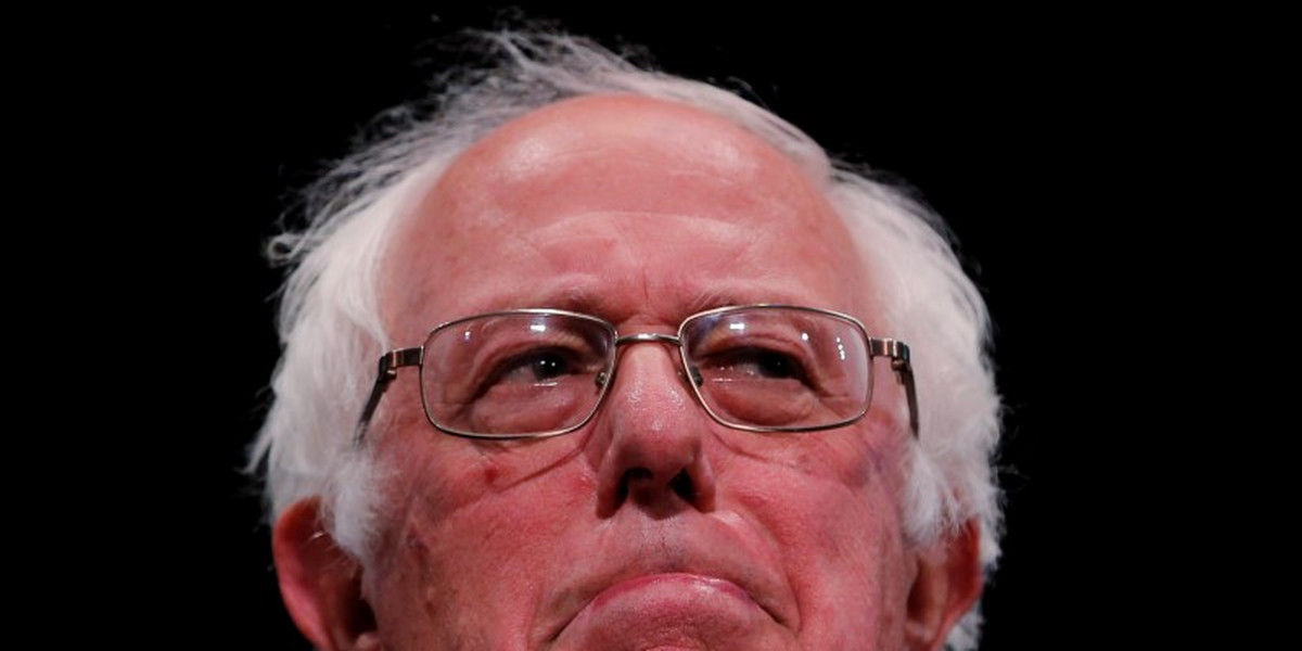 Democratic presidential candidate Bernie Sanders at a rally in the Manhattan borough of New York.