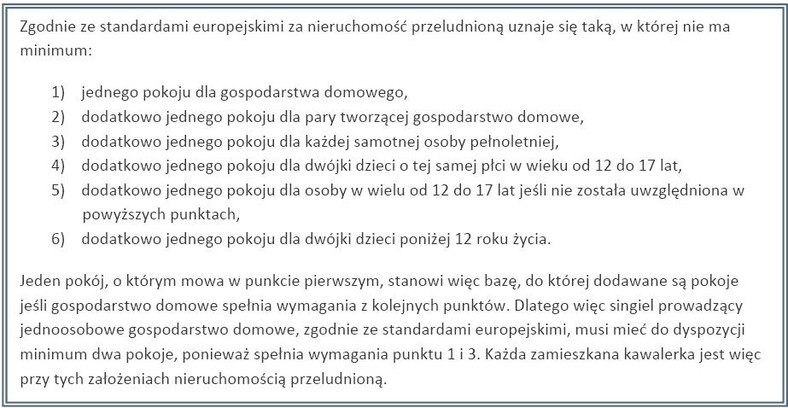 Nieruchomości przeludnione wg. standardów europejskich