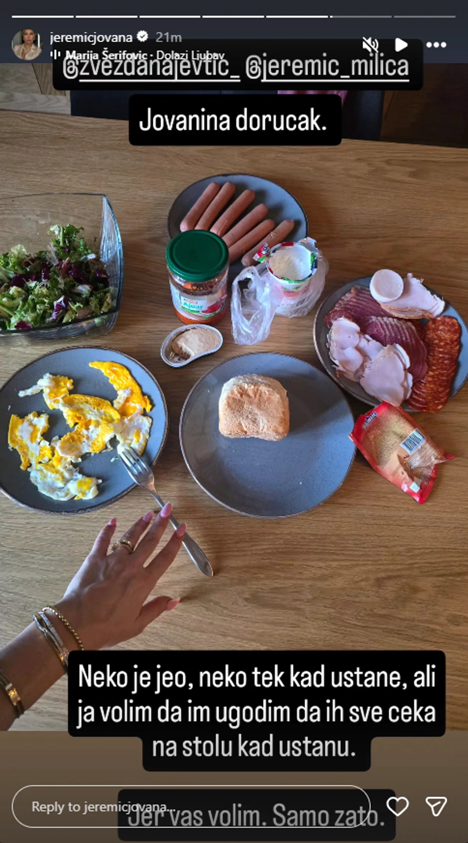Jovana Jeremić pokazala doručak