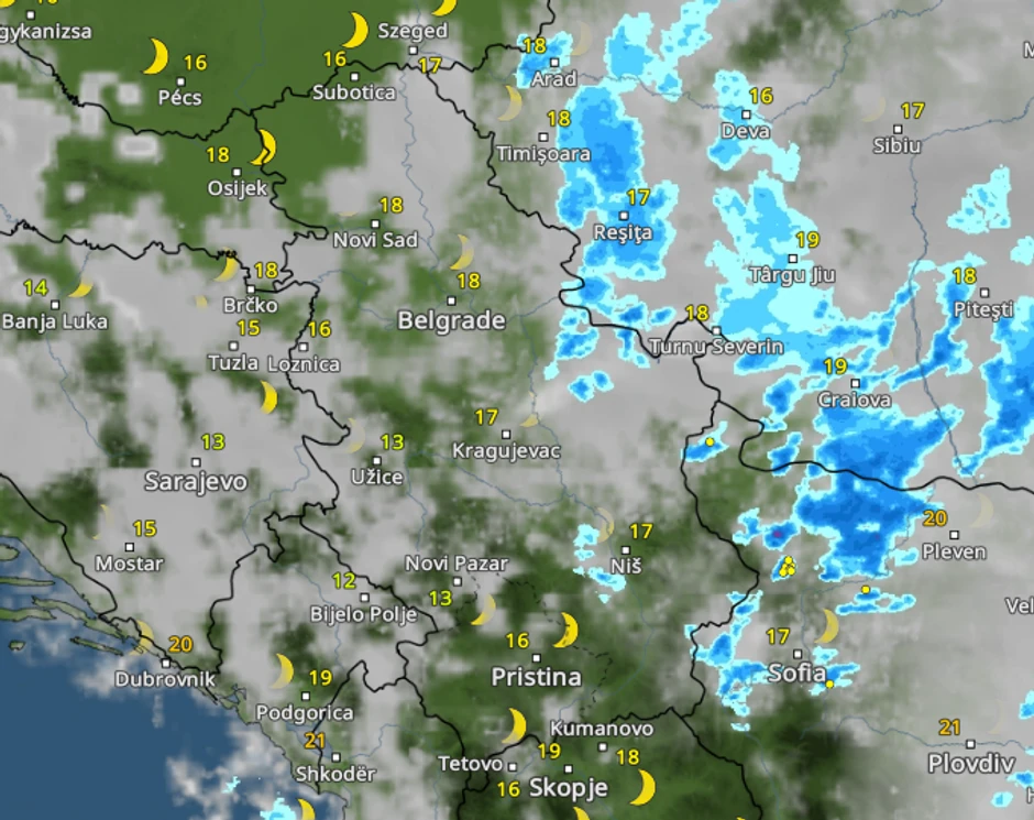 Kretanje nevremena u dva sata posle ponoći