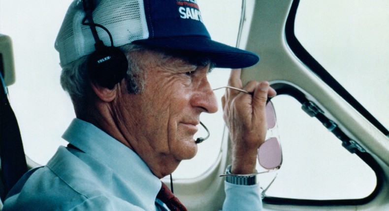 Walmart founder Sam Walton in a plane. Walton was known to drop in on stores for impromptu checks.Walmart Museum