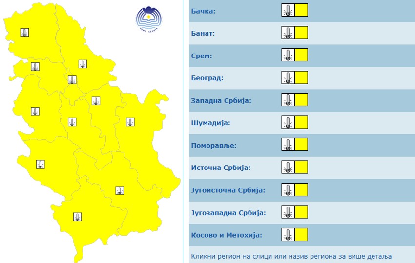 Žuti meteoalaram na teritorije čitave Srbije sutra i prekosutra