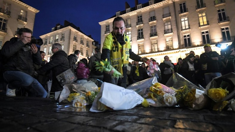 Nantes supporters gather in the city after it was announced the plane forward Emiliano Sala was flying on vanished during a flight to Cardiff