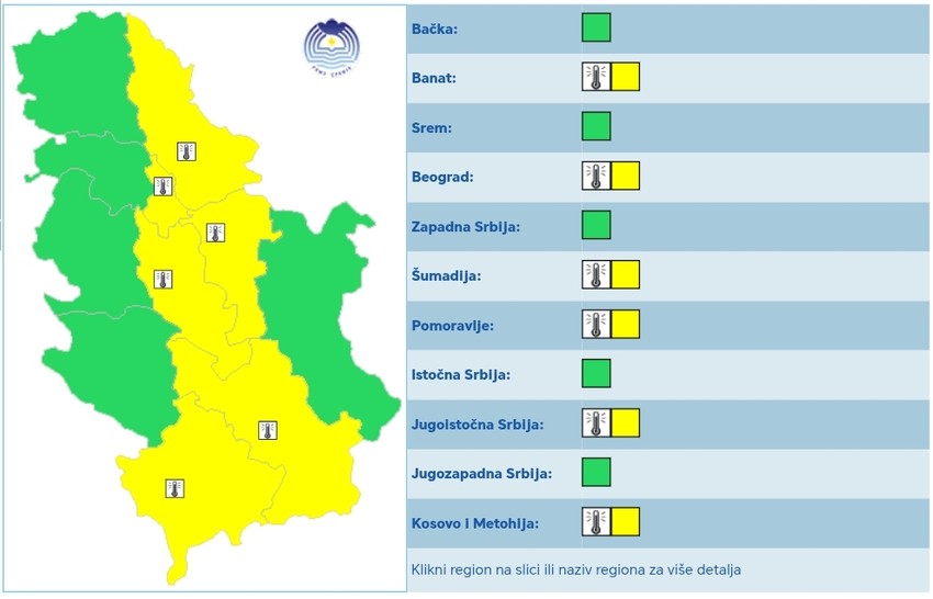 Meteoalarm za utorak