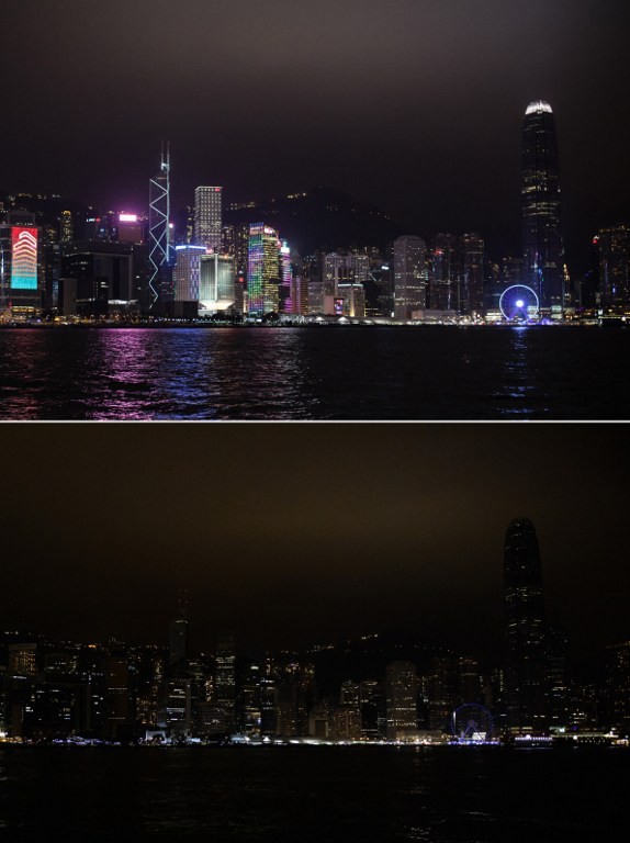 Hong Kong przed i po wyłączeniu iluminacji