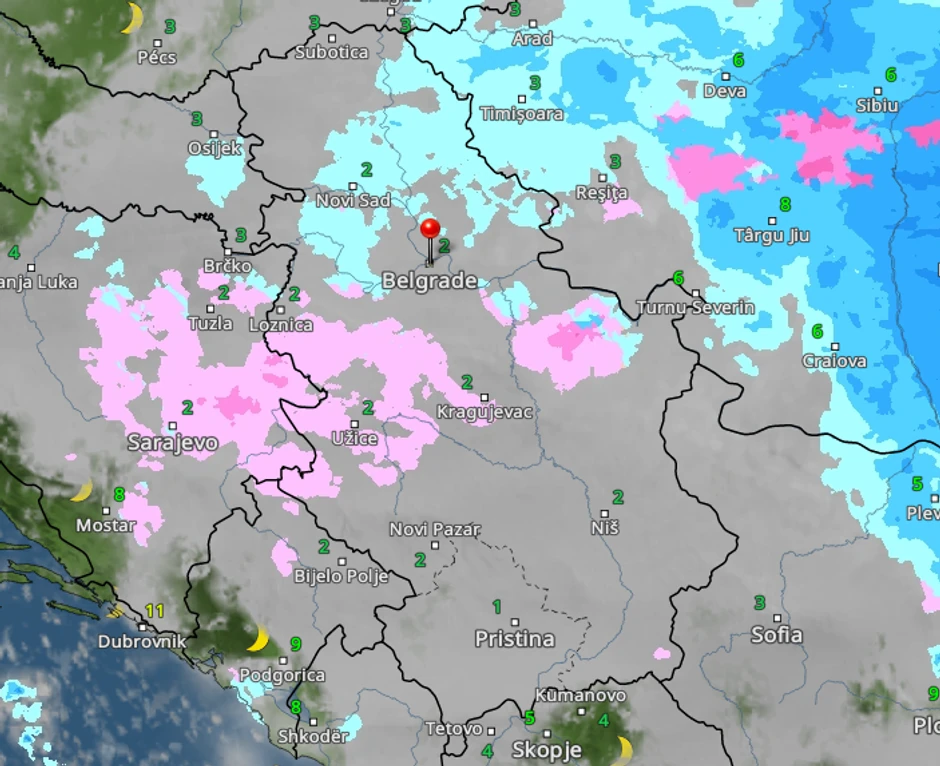 Kretanje padavina danas u 18 časova 
