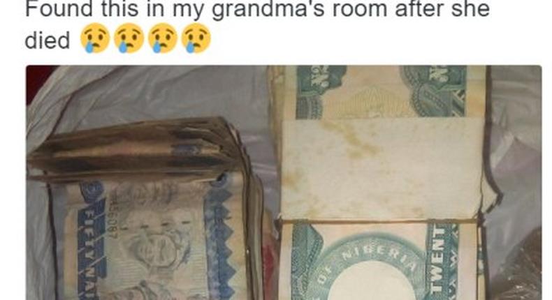 Twitter User finds grandmother's stash of old Naira currencies