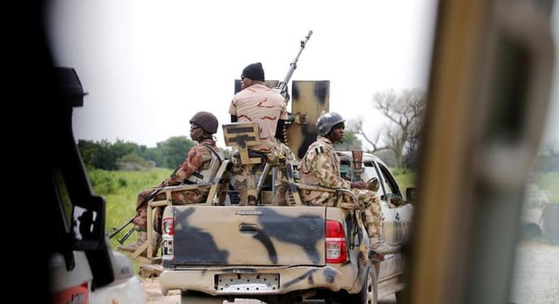 A Nigerian army convoy on its way to Bama