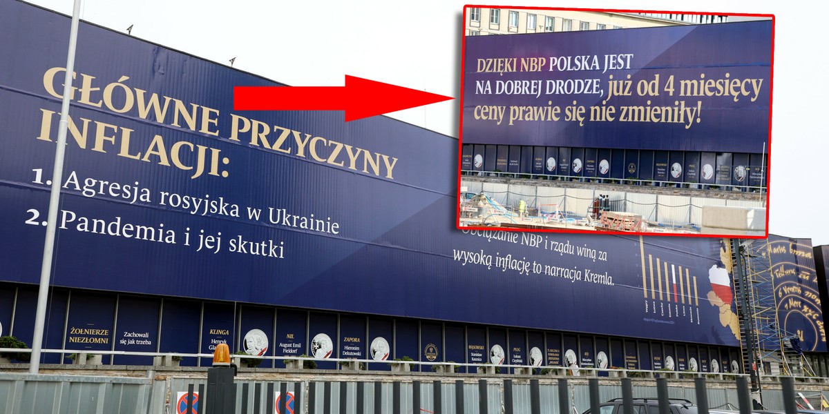 Nowy baner na siedzibie NBP. 