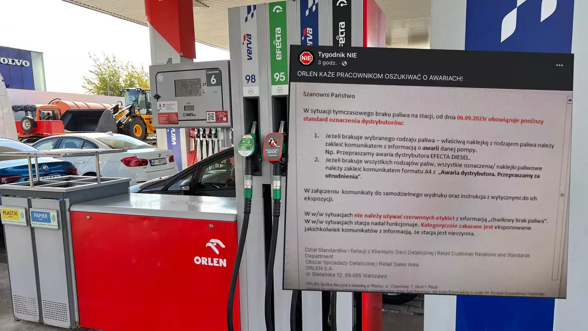 Orlen poinstruował pracowników, jak mają komunikować informację o braku paliwa na stacjach benzynowych