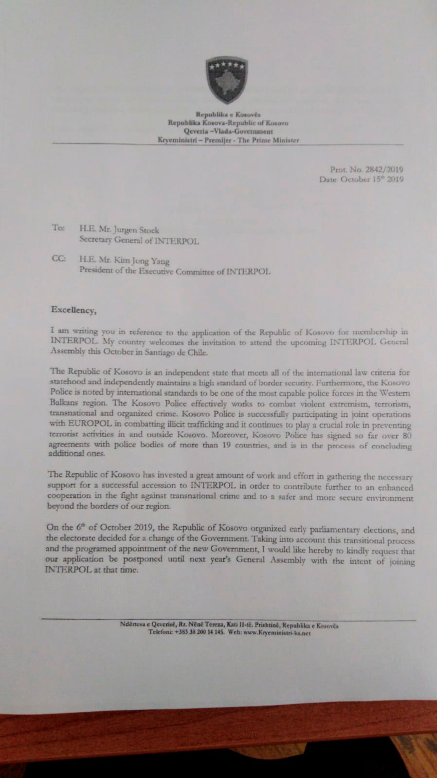 Interpol, Kosovo, Nota, članstvo, povlačenje, Ivica Dačić
