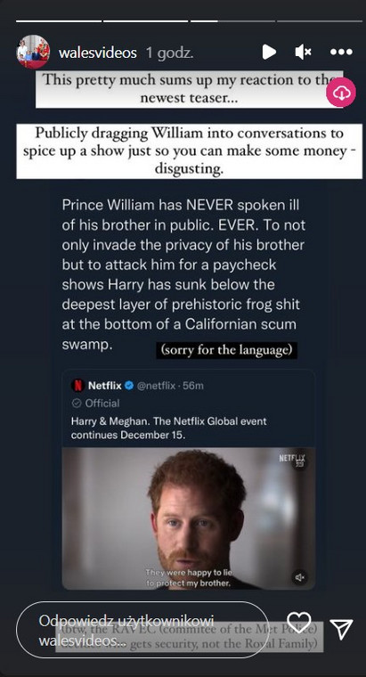 InstaStory z profilu Walesvideo