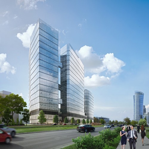 Kompleks będzie się składał z trzech wysokościowców: 85-metrowego budynku hotelowego oraz dwóch 130-metrowych wież biurowych. Wszystkie te obiekty połączy wspólna pięciokondygnacyjna podstawa, która stworzy wielkomiejską pierzeję ulicy Towarowej. <br><br>The Warsaw HUB - wizualizacja. Źródło: Ghelamco Poland