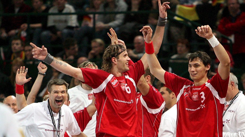 Bogdan Wenta, Krzysztof Lijewski i Grzegorz Tkaczyk podczas MŚ 2007