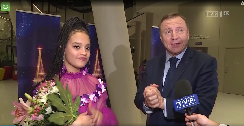 (od lewej) Sara James i Jacek Kurski na Eurowizji Junior w Paryżu