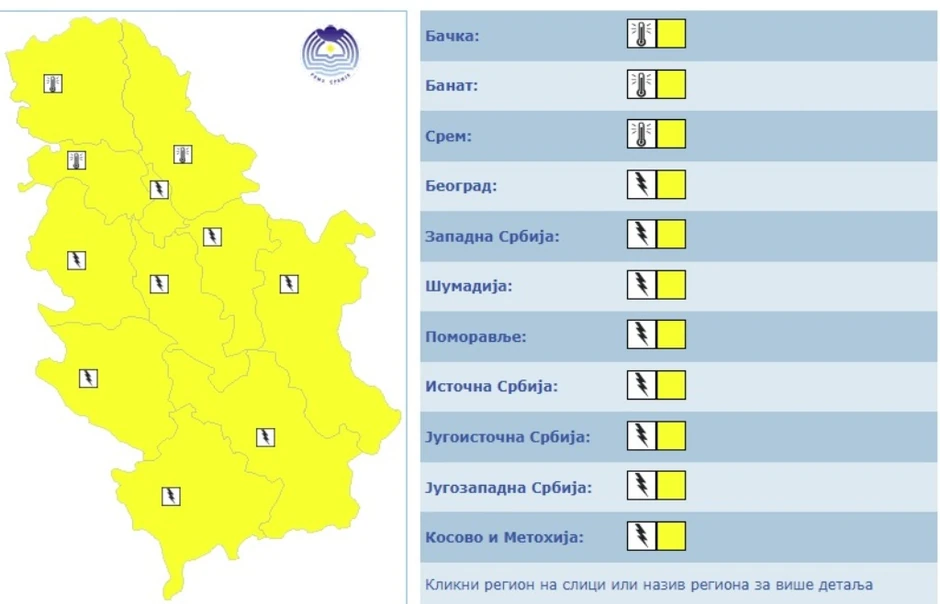 U celoj Srbiji je danas na snazi žuti meteoalarm