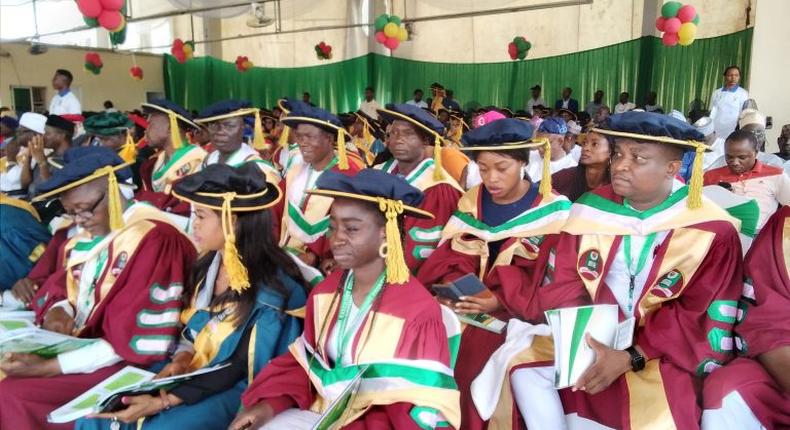Guests and graduates at the 12th graduation ceremony of the NOUN on Saturday in Abuja.