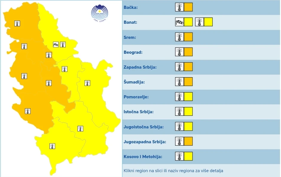 Meteoalarm za četvrtak