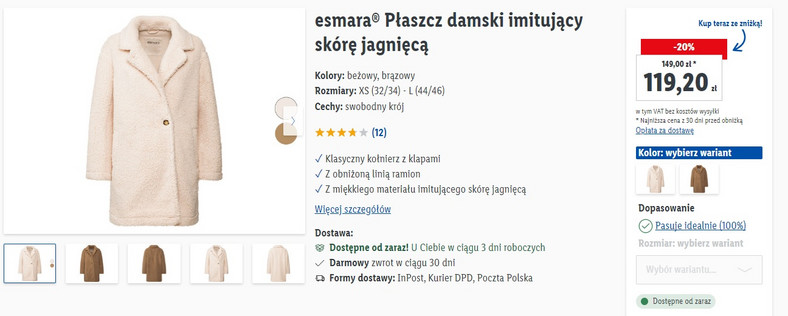 Esmara, Płaszcz damski imitujący skórę jagnięcą