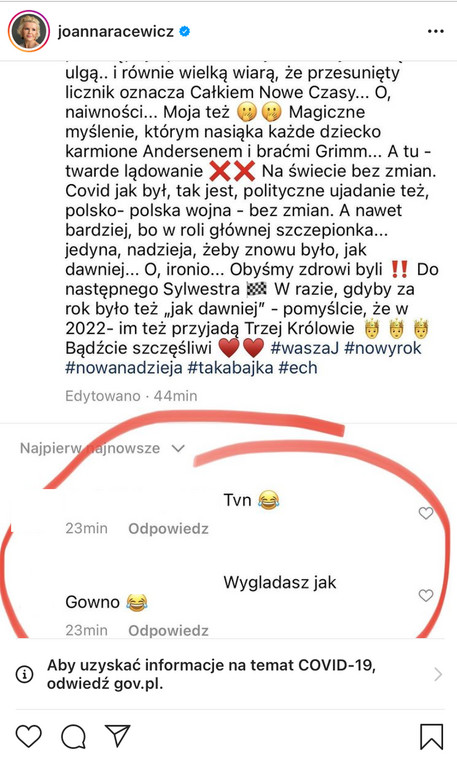 Post z profilu Joanny Racewicz