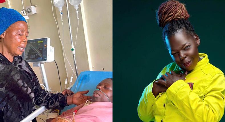 Left: Asia with her mother on the hospital bed. Right: Asia.