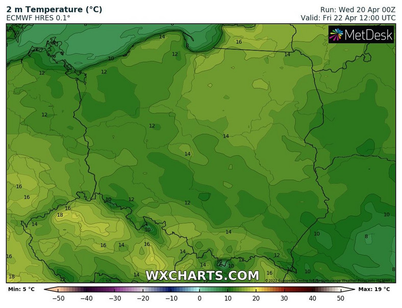 W piątek temperatura utrzymywać ma się wyraźnie poniżej 20 st. C