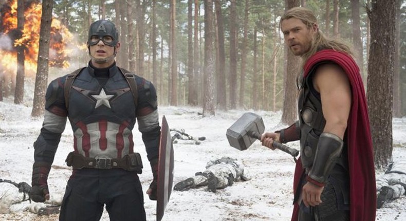 Chris Evans and Thor in 'Avengers'