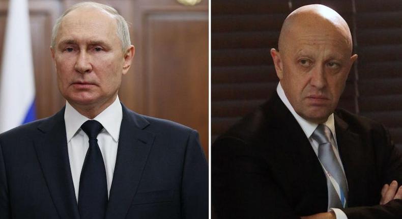 Russia's President Vladimir Putin and Wagner Group boss Yevgeny Prigozhin.GAVRIIL GRIGOROV/SPUTNIK/AFP via Getty Images; Mikhail Svetlov/Getty Images