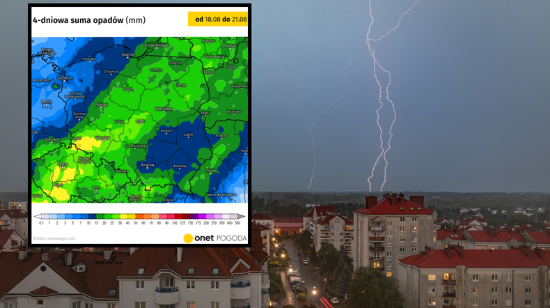 Burze i upały nie przestaną uderzać. Spokojnej pogody nie widać (mapa: meteologix.com)