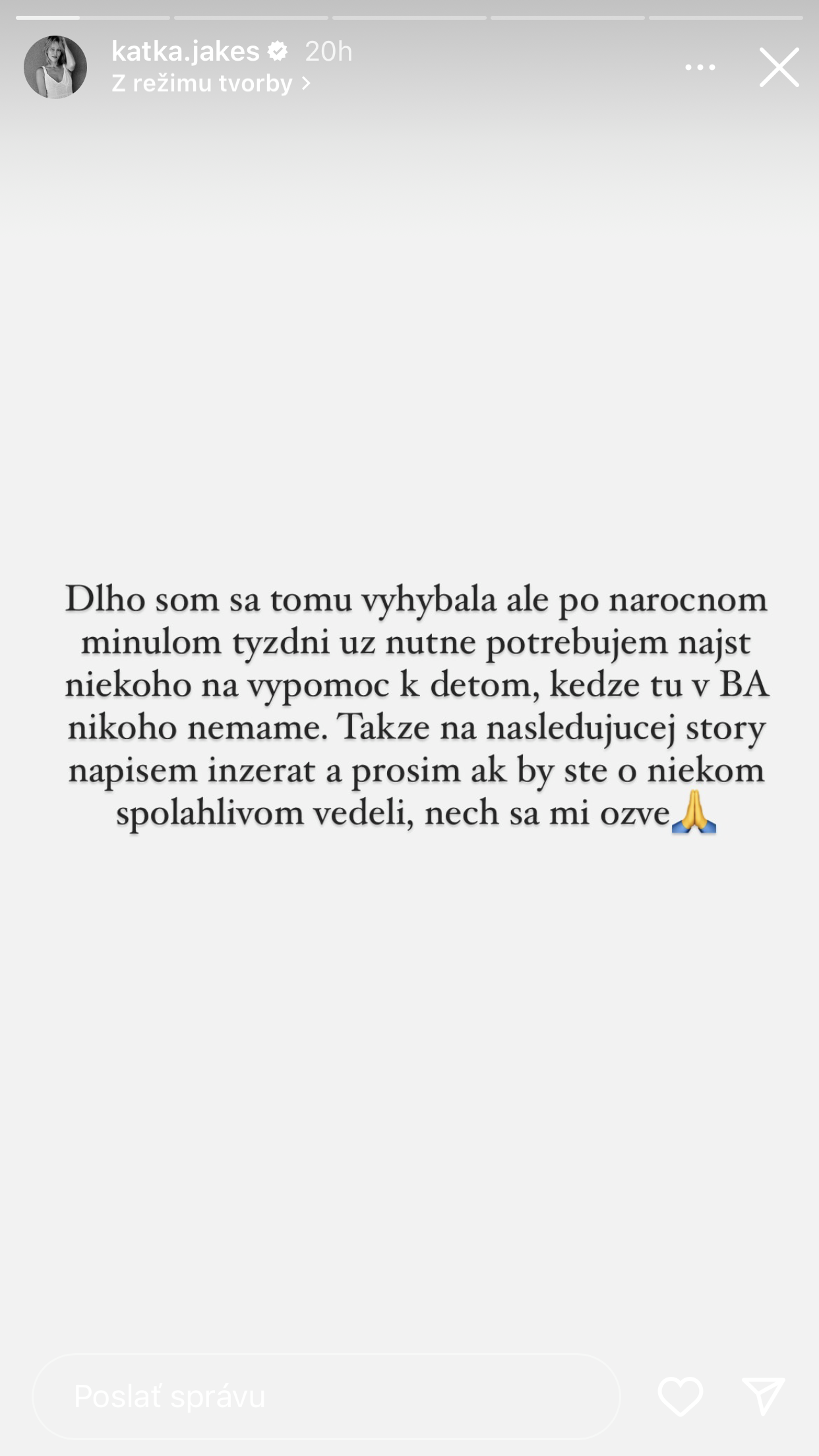 Tanečnica Katka Jakeš hľadá k svojim dvom deťom výpomoc.