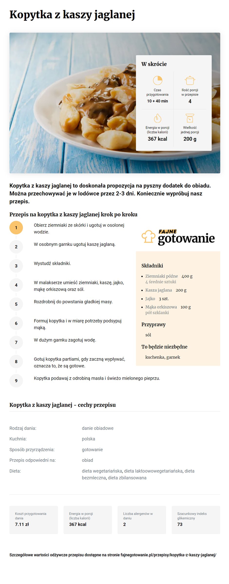 Kopytka z kaszy jaglanej