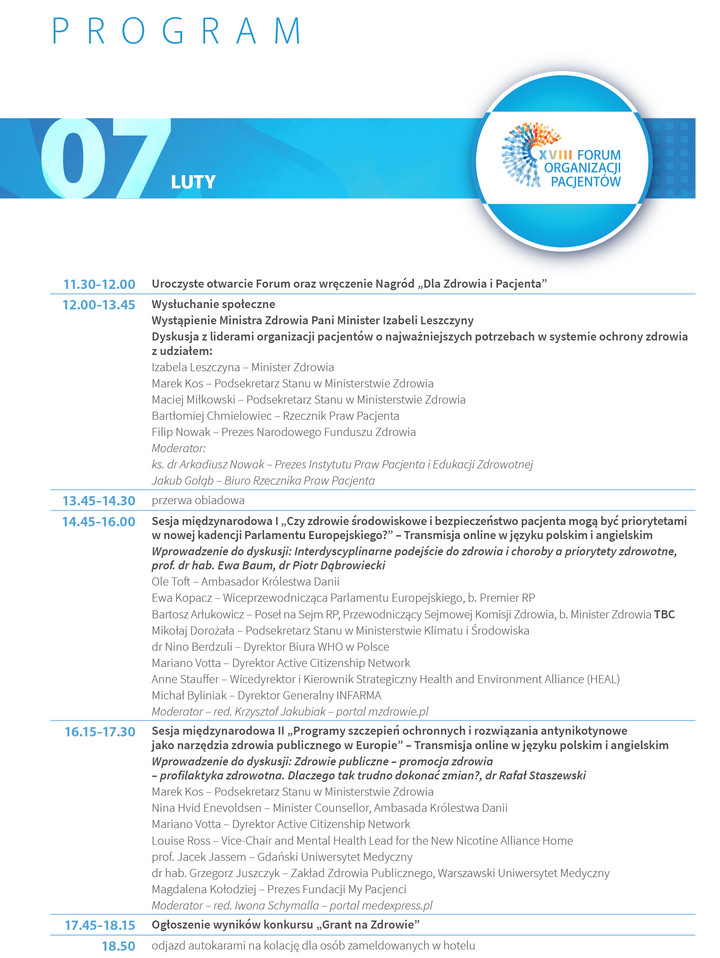 Program XVIII Forum Organizacji Pacjentów