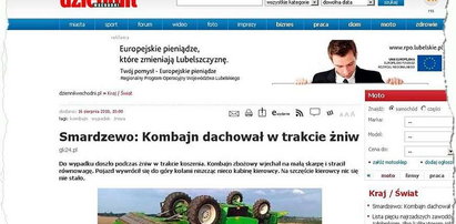 Kombajn dachował w czasie żniw! Jak to zrobił?