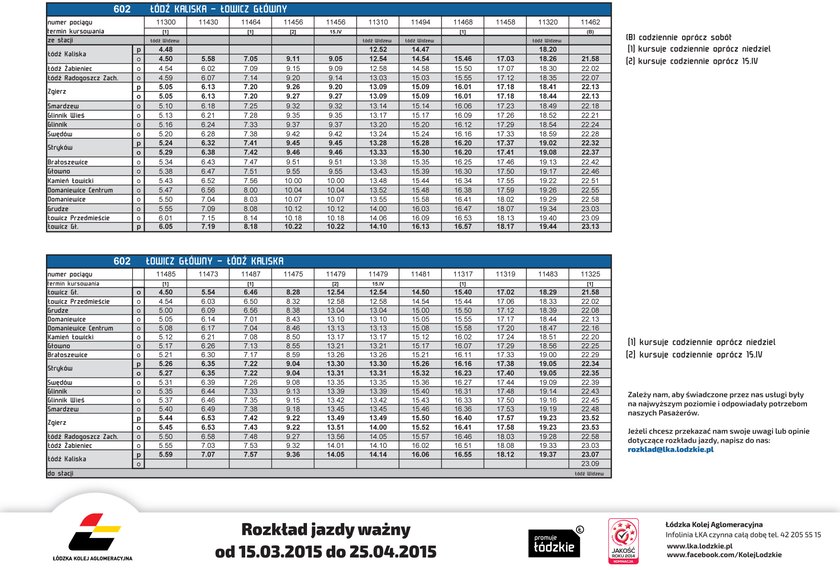 rozkład jazdy Łódzkiej Kolei Aglomeracyjnej