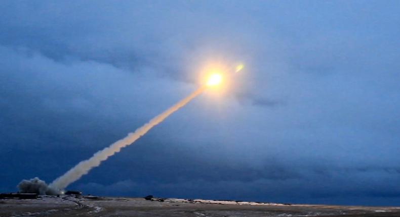 The launch of what Russian President Vladimir Putin said was Russia's new nuclear-powered intercontinental cruise missile, March 1, 2018.