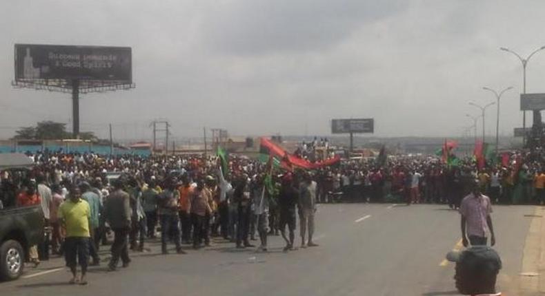 Pro-Biafra protesters in Onitsha, Anambra State on December 1, 2015