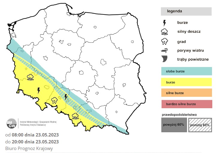 Burze ograniczą się dziś do województw zachodnich oraz południowych.