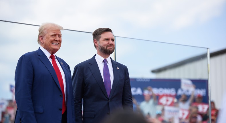 Former President Donald Trump and his running mate, Sen. JD Vance, have proliferated unfounded claims about Haitians in Springfield, Ohio, eating pets.Melissa Sue Gerrits/Getty Images