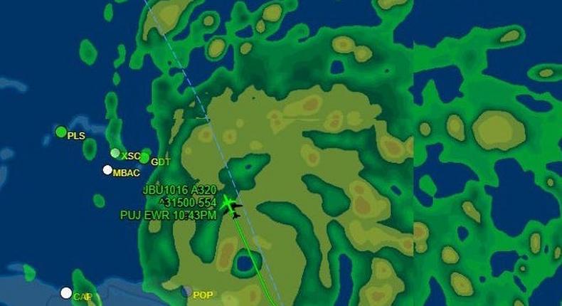 The JetBlue flight from Punta Cana to Newark traveled over the hurricane.