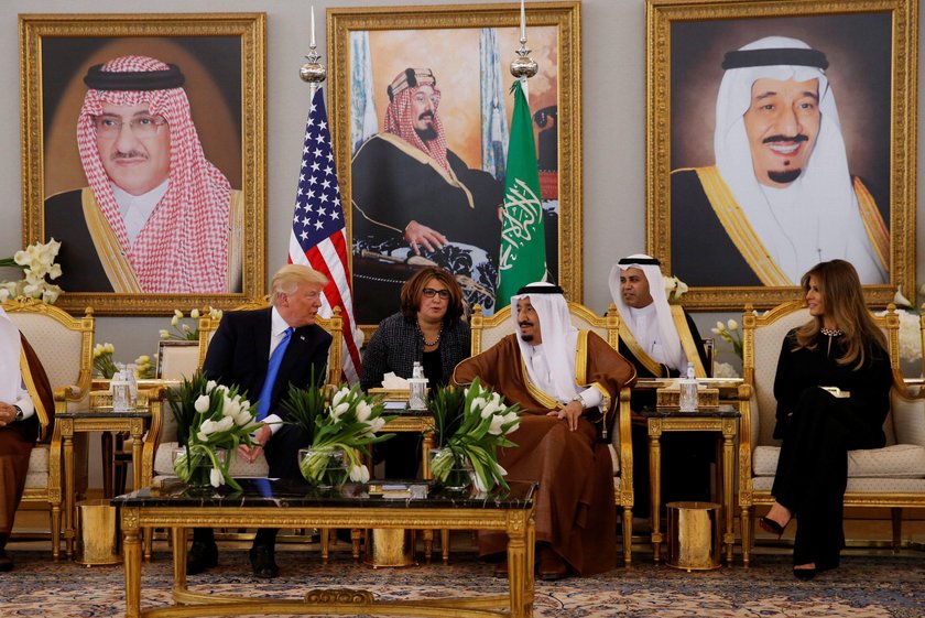 Saudi Arabia's King Salman bin Abdulaziz Al Saud meets with U.S. President Donald Trump during a rec