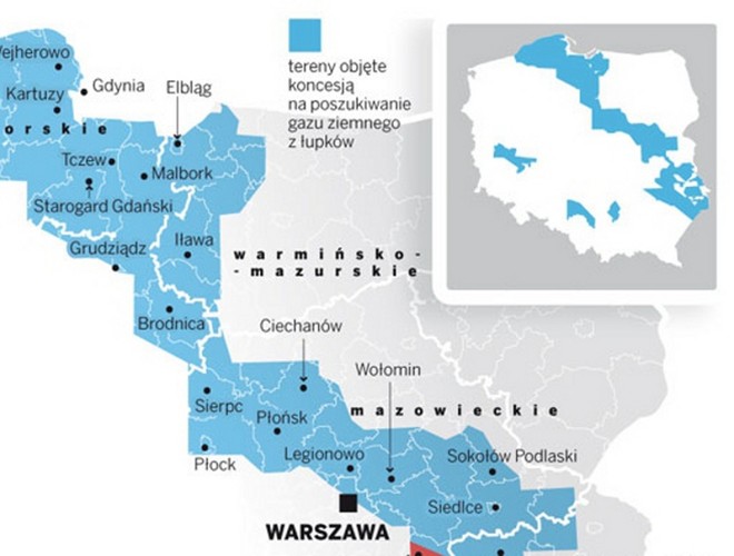 Mapa gazu łupkowego w Polsce