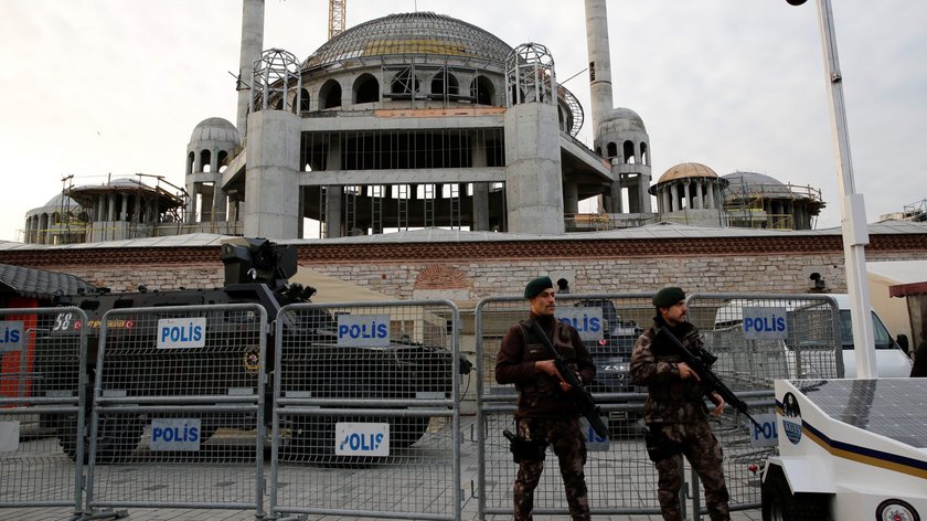 Members of Turkish police special forces stand guard at Taksim square in central Istanbul