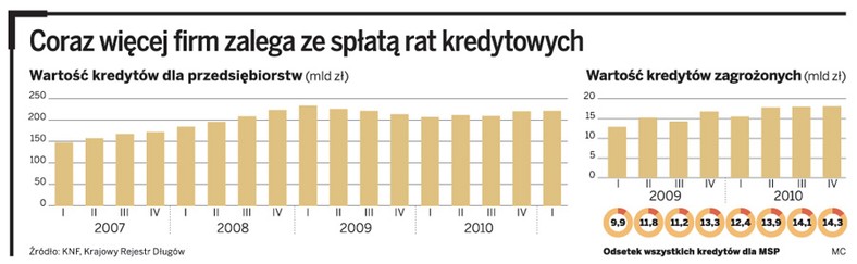 Coraz więcej firm zalega ze spłatą rat kredytowych