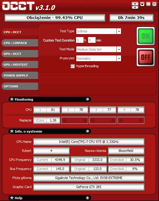 GB GA-EX58-Extreme pozwoliła procesorowi działać z prędkością 4349 MHz