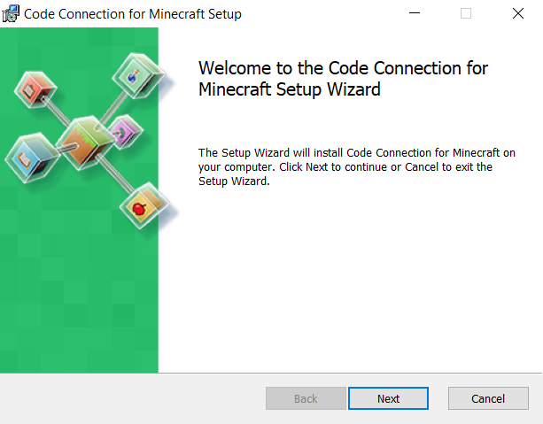 Ekran startowy instalacji dla Code Connection for Minecraft 